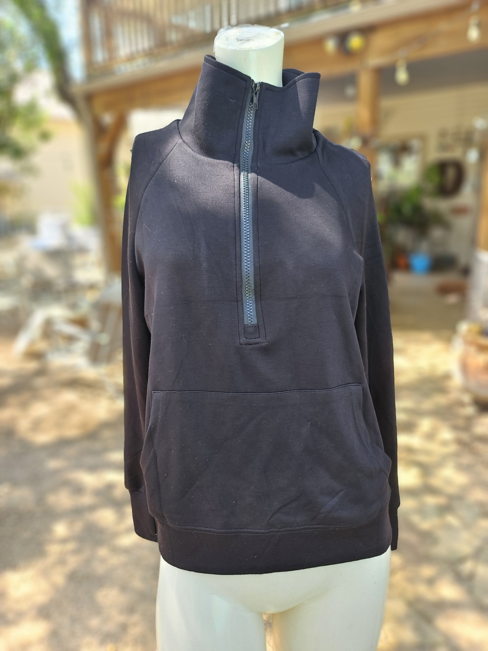 New W Tag CASLY LAMIIT Black Rayon Poly Spandex Half Zip Pullover S